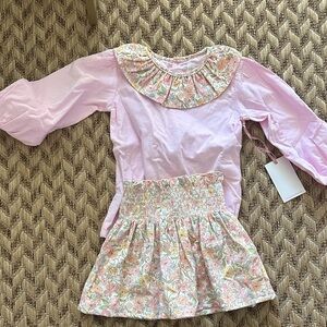 Pink Floral corduroy skirt set